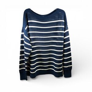 Lululemon NWT Cotton Crochet Mesh Pullover in Navy and White Size XL